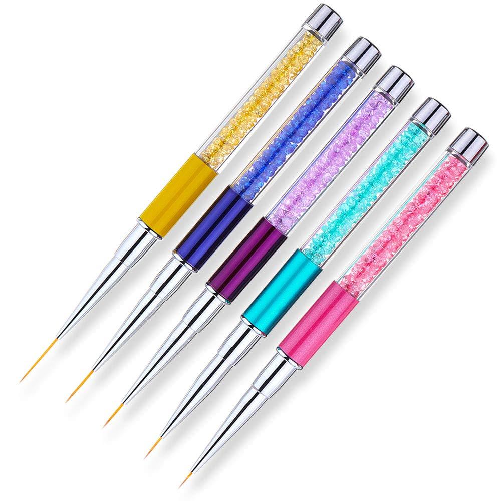 SILPECWEE 5Pcs Acrylic Nail Art Liner Brush Set Painting Flower Make Small Details Manicure Pen Tools (7/9/11/14/19) NO1 - BeesActive Australia