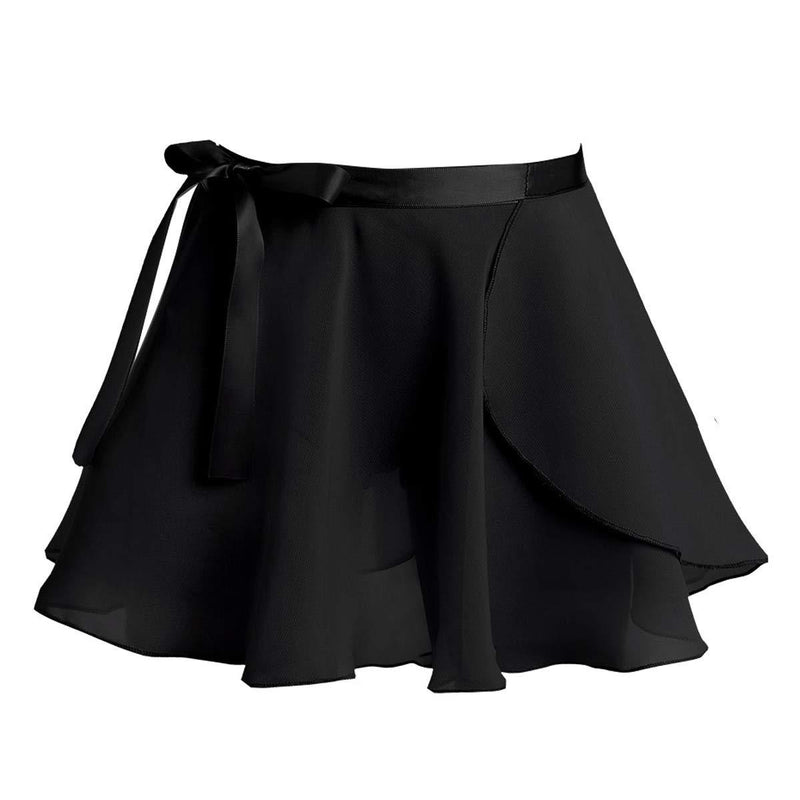 [AUSTRALIA] - Aislor Big Girls Circular Pull-On Wrap Skirts Classic Chiffon Mini Skirt with Tie Waist Black 7 / 8 
