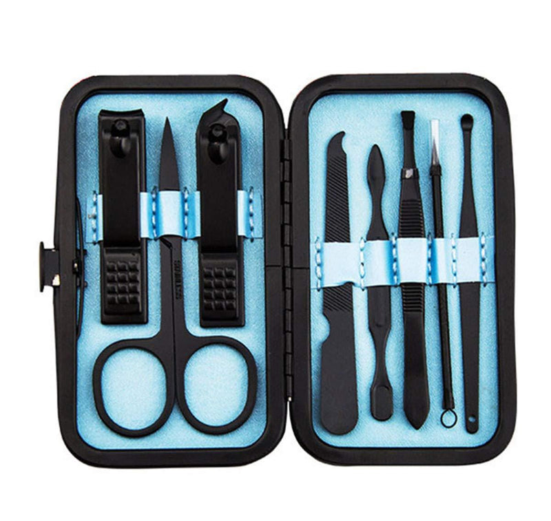 Manicure tools 8PCS manicure foot care set black nail clippers professional cleaning care set with carrying case (black blue) black blue - BeesActive Australia