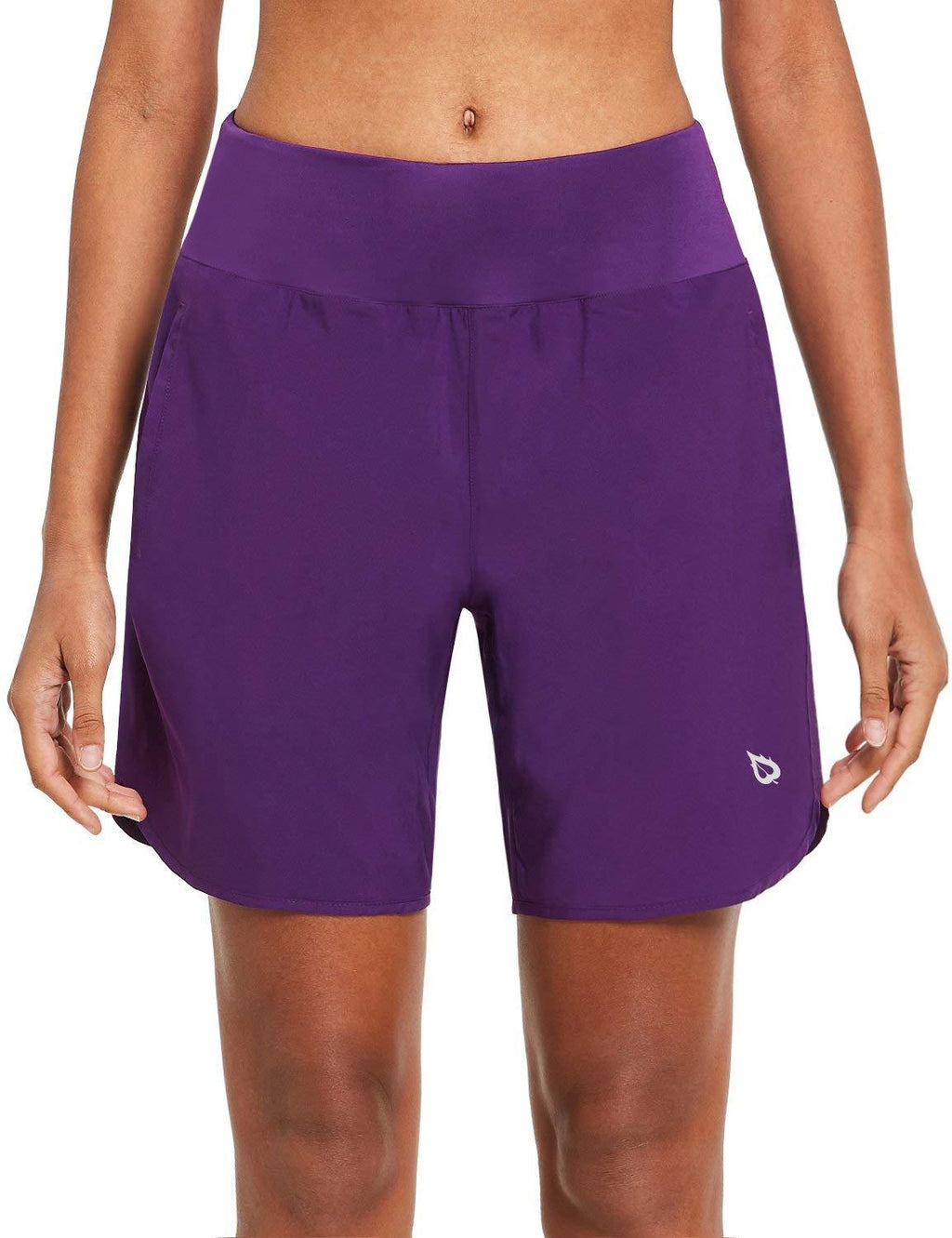 [AUSTRALIA] - BALEAF Women's 7 Inches Long Running Shorts with Liner Lounge Sport Gym Shorts Back Zipper Pocket Purple XX-Large 