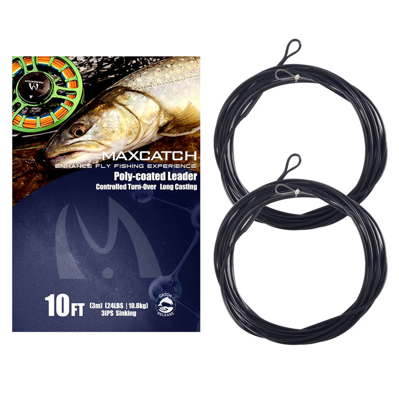 Maxcatch Fly Fishing Polyleader Line Monofilament Core for 7ft Trout and 10ft Salmon 3-6ips Floating/Sinking 10-25lb 2pcs Black Sink 3ips (Salmon) 10ft 24lbs - BeesActive Australia