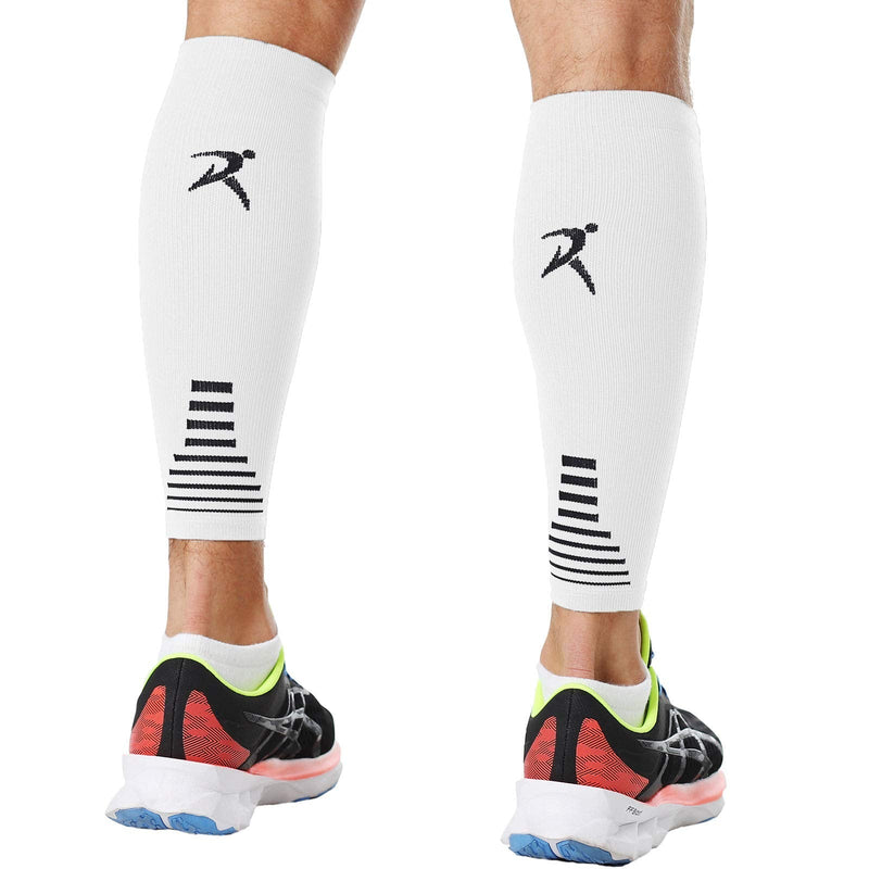 Rymora Leg Compression Sleeve, Calf Support Sleeves Legs Pain Relief for Men and Women, Comfortable and Secure Footless Socks for Fitness, Running, and Shin Splints – White, Medium (One Pair) - BeesActive Australia