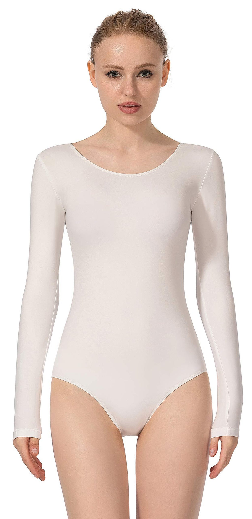 [AUSTRALIA] - MOLLDAN Women’ s Basic Long Sleeve Ballet Dance Leotard White Large 