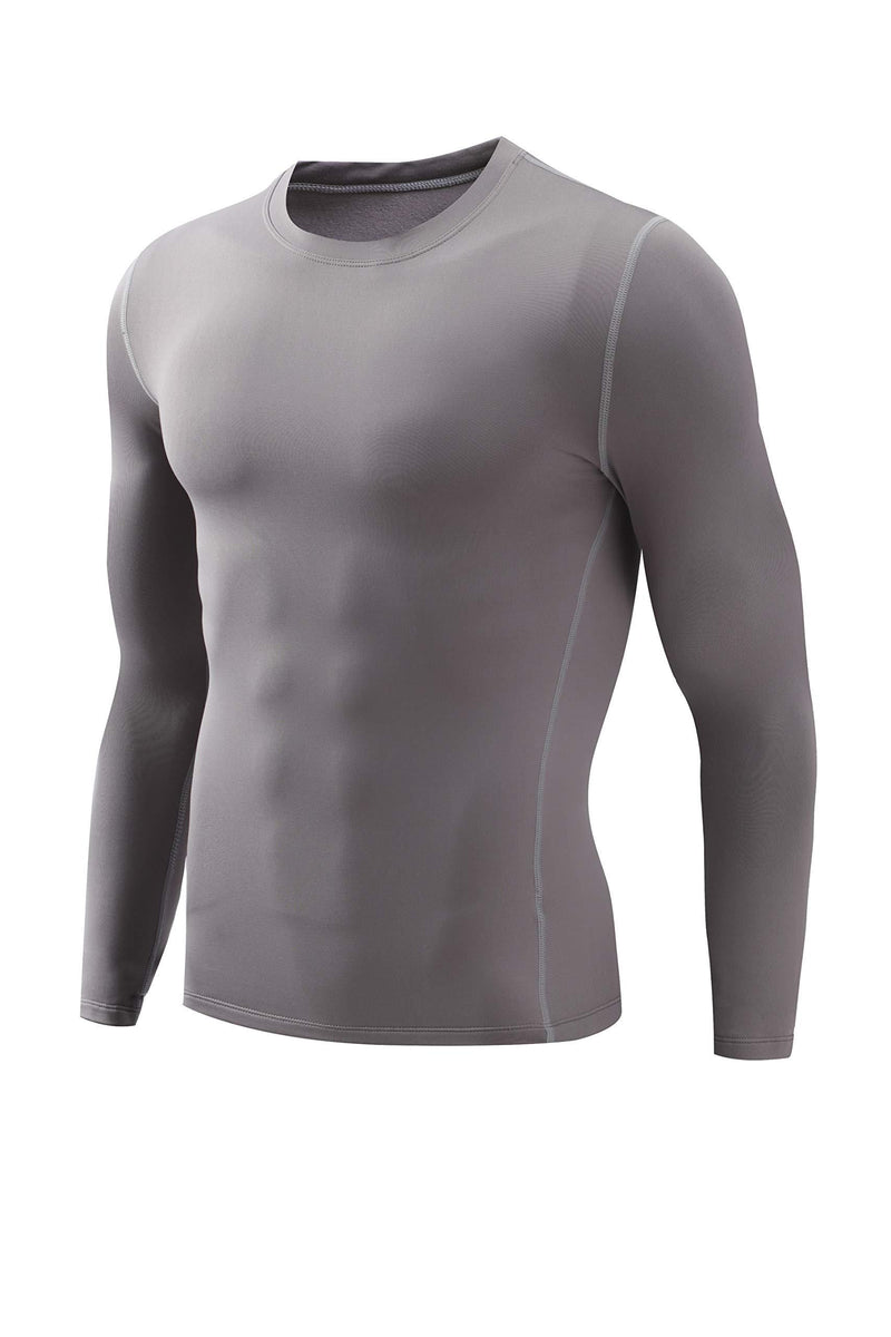 Nooz Men's Fleece Lined Cool Dry Compression Baselayer Long Sleeve Shirts Gray Large - BeesActive Australia