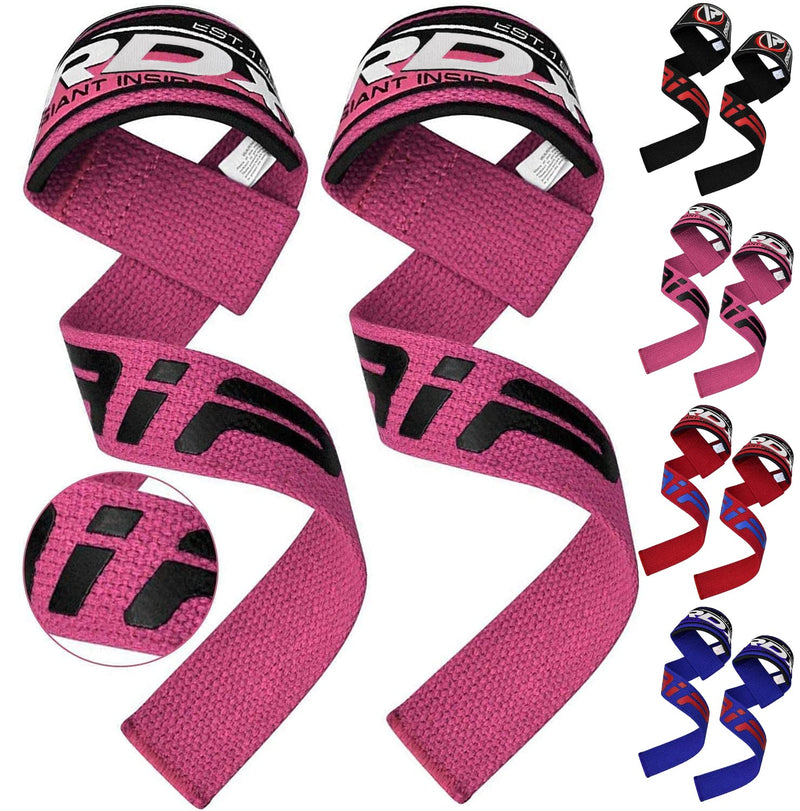 RDX Weight Lifting Straps, Powerlifting Deadlifting Wrist Support Grip, Heavy Duty Weightlifting Bodybuilding Workout, Strength Training Gym Fitness (Plain Black, One Size) Pink - BeesActive Australia