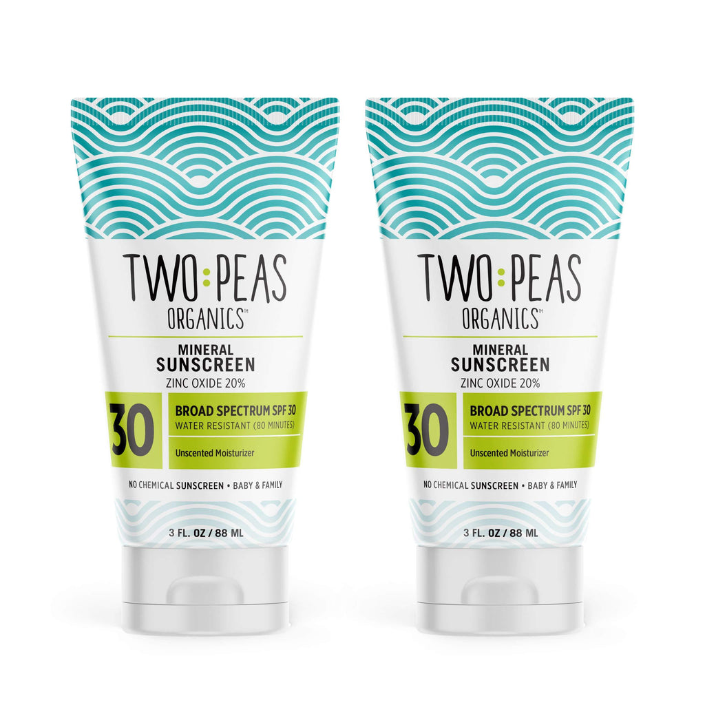 Two Peas Organics - All Natural Organic Sunscreen Lotion - Coral Reef Safe - Baby, Kid & Family Friendly - Chemical Free Mineral Based Formula - Waterproof & Unscented - SPF 30 - 3oz - 2 Pack 3 Fl Oz (Pack of 2) - BeesActive Australia