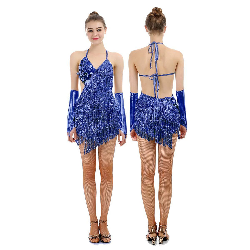 [AUSTRALIA] - iMucci Tassel Latin Dance Dress Woman Samba Tango Dresses Ballroom Dancewear Navy Blue 