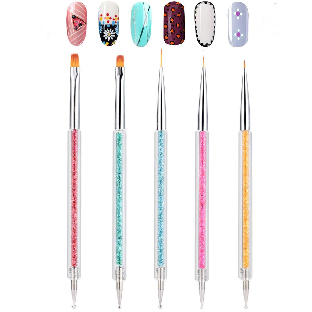 Double-Ended Nail Art Tools, TEOYALL 5 PCS Nail Design Kit Including Nail Liner Brush and Nail Dotting Pens for Acrylic Nail Home Salon - BeesActive Australia