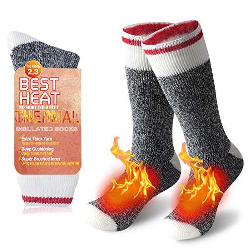 Thermal Socks Warm, JPGO Winter Fur Lined Boot Thick Insulated Heated Socks For Cold Weather 1 Black White M Medium - BeesActive Australia