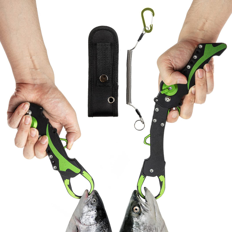 Night Cat Folding Fishing Lip Gripper Grabber Grip with Sheath Foldable Collapsible Fish Holder Control Accessories Portable Lightweight Aluminium Alloy 110lbs Loading Capacity green - BeesActive Australia