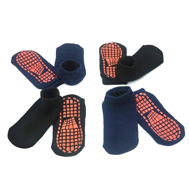 [AUSTRALIA] - Kids Anti-Skid Socks Trampoline Children's Slide Gripper Socks For Teenagers Black*2+navy Blue*2 6-9 years old Kids Size 