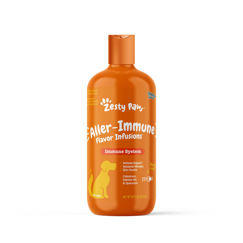 Zesty Paws Allergy & Immune Flavor Infusions for Dogs - with Omega 3 Salmon Oil for Sensitive Skin, EpiCor, Colostrum & Quercetin - Supports Seasonal Allergies Chicken 16 Fl Oz (Pack of 1) - BeesActive Australia