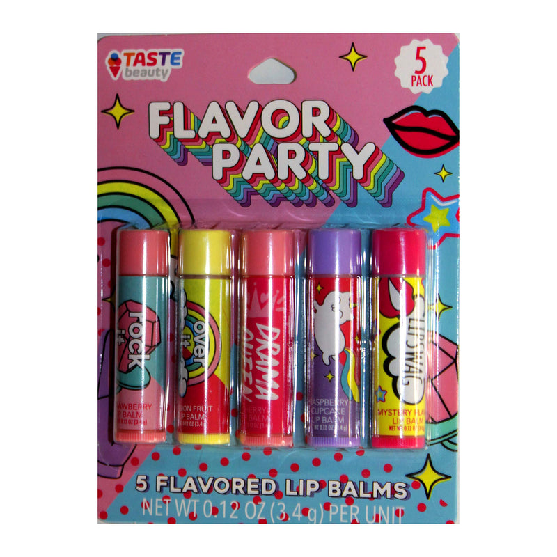 Taste Beauty (1) 5pc Set Lip Balm Sticks - Flavor Party wit Unicorn, Rainbow, More - Flavors: Strawberry, Passion Fruit, Cherry, Raspberry, Mystery - 0.12 oz Each - BeesActive Australia