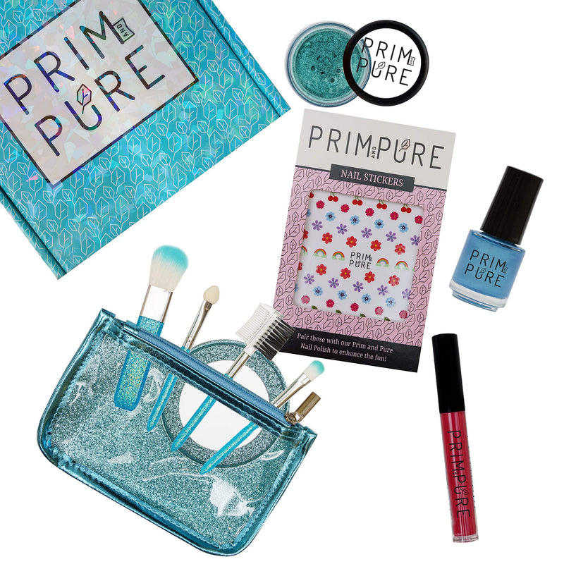 Prim and Pure Starter Gift Set | Organic & Natural Makeup Kit for Kids | Perfect for Play Dates & Birthday Parties | Kids Eyeshadow Makeup – Nail Polish for Kids – Kids Lip Gloss | Made in USA (Blue) Blue - BeesActive Australia