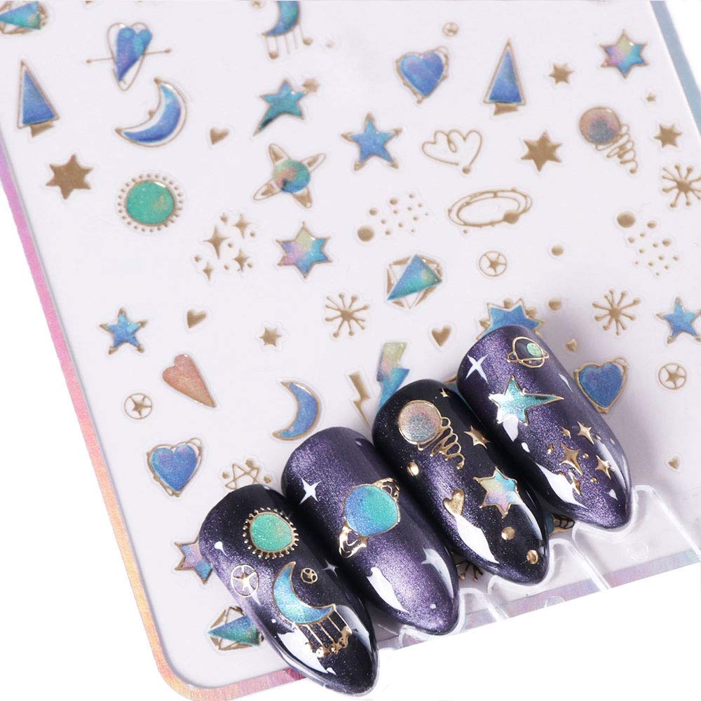 Bonnie-Sam Moon and Star Nail Art Sticker Decals DIY Nail Art Decoration Nail Stickers Elegent for Women,6 Pieces - BeesActive Australia