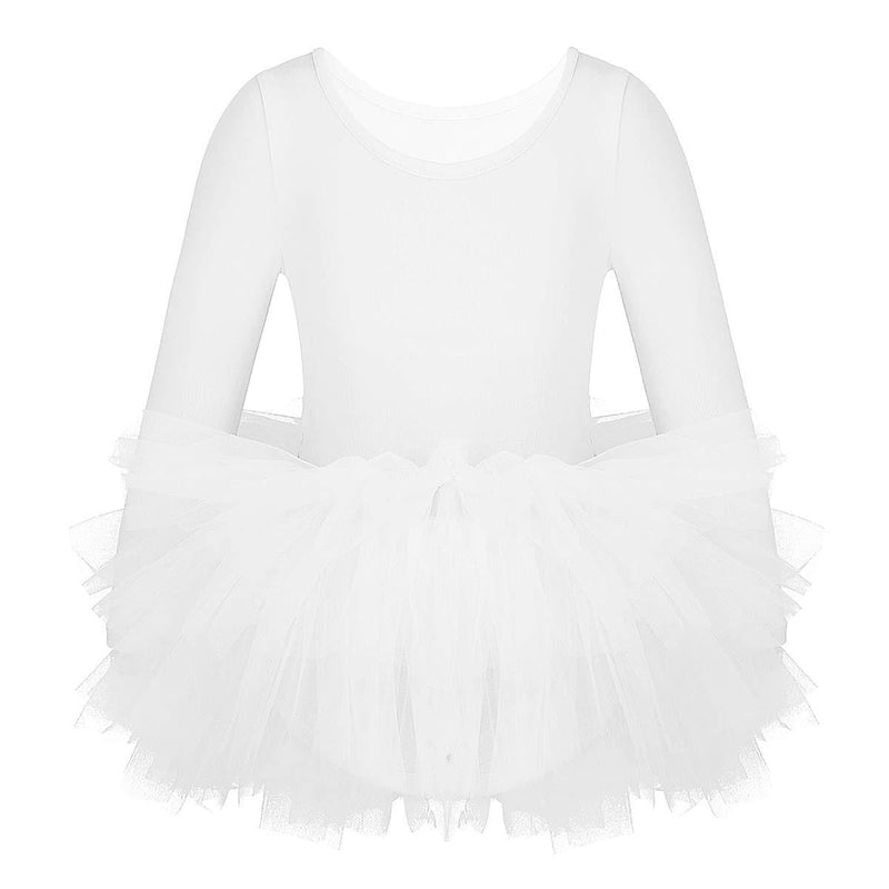 [AUSTRALIA] - inhzoy Girls Figure Skating Dresses Children Roller Dance Dress Ballet Long Sleeve Body Costume Dancewear White 5 / 6 