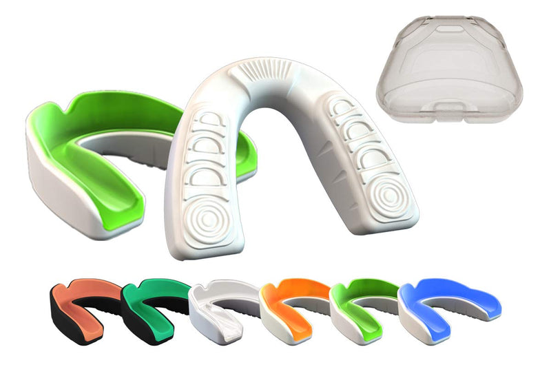 COOLLO SPORTS Boil and Bite Mouth Guard (Youth & Adult) DA Custom Fit Sport Mouthpiece for Football, Hockey, Rugby, Lacrosse,Boxing,MMA(Free Case Included!) Emerald Green & White Youth -Ages 10 & Below - BeesActive Australia