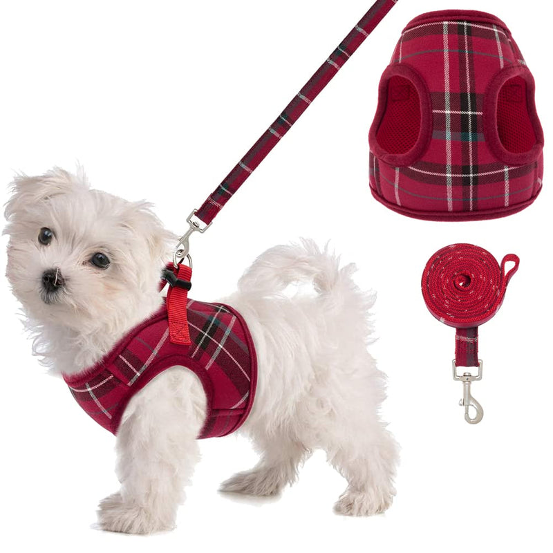 PUPTECK Soft Mesh Small Dog Harness with Leash - Basic Plaid Padded Step-in Chest Vest for Kitties, Puppy, Small Pets Medium(Chest:16"-20") Red - BeesActive Australia