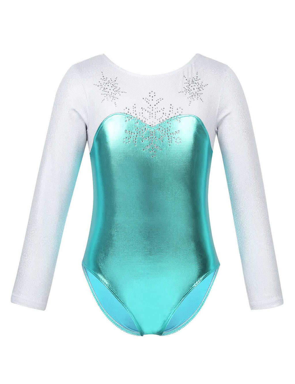 [AUSTRALIA] - moily Little Girls Princess Rhinestone Leotard Long Sleeve Metallic Gymnastics Dance Athletic Jumpsuit Lake_blue 10 