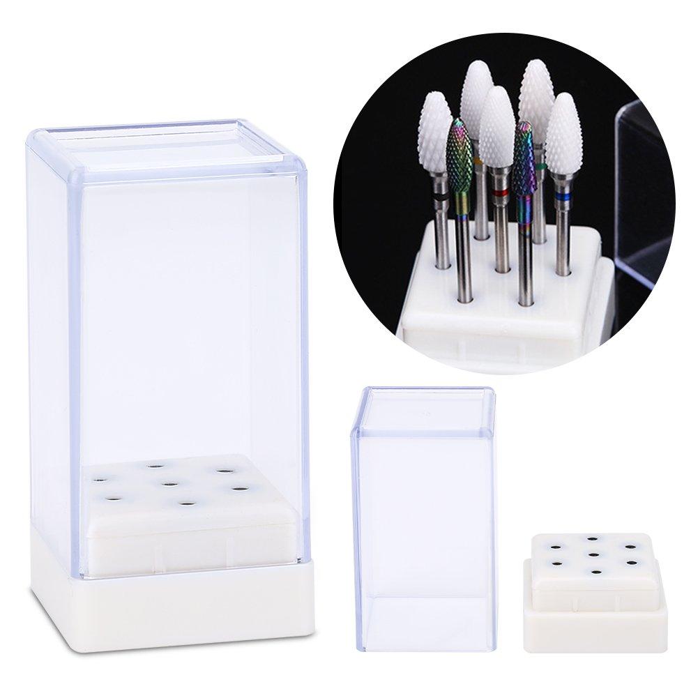 7 Holes Nail Drill Bits Holder Box, Transparent Manicure Tool Accessories Organizer Container for Nail Drill Bit Set Nail Art Design Grinding Heads Display - BeesActive Australia
