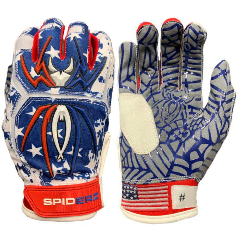 [AUSTRALIA] - Spiderz Hybrid Batting Glove Silicone Web Palm USA Flag2 USA Flag Adult Large 