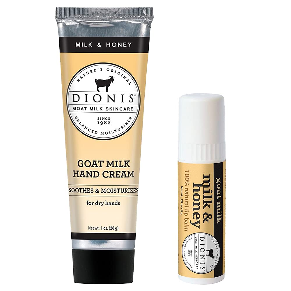 Dionis - Goat Milk Skincare Milk & Honey Scented Hand Cream & Lip Balm Set (1 oz and .28 oz) - Made in the USA - Cruelty-free and Paraben-free - BeesActive Australia