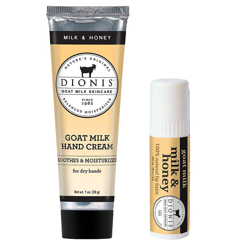 Dionis - Goat Milk Skincare Milk & Honey Scented Hand Cream & Lip Balm Set (1 oz and .28 oz) - Made in the USA - Cruelty-free and Paraben-free - BeesActive Australia