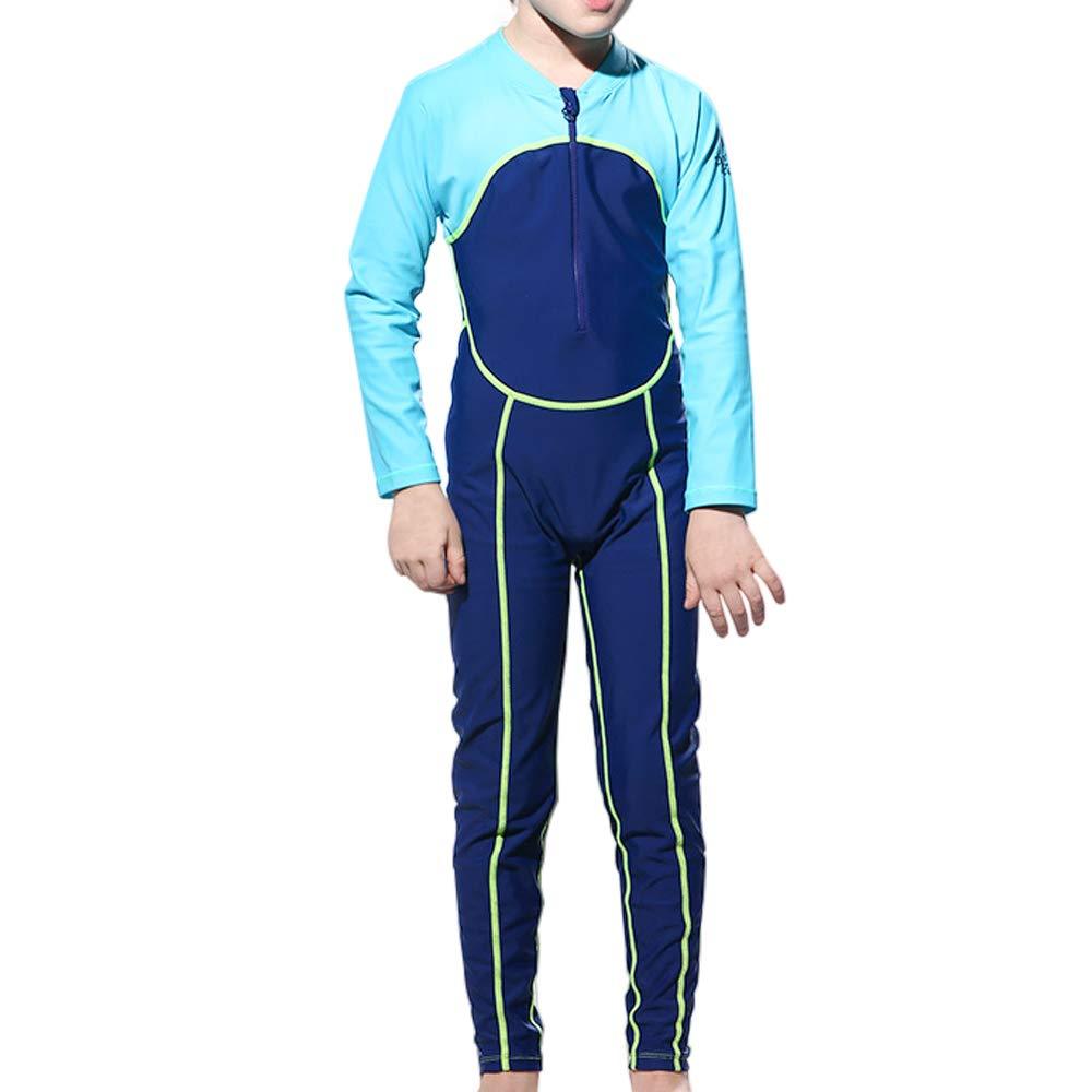 [AUSTRALIA] - Karrack Boy Long Sleeve One Piece Rash Guard Swimsuit Kid Water Sport Short Swimsuit UPF 50+ Sun Protection Bathing Suits Blue M (Height:55") 