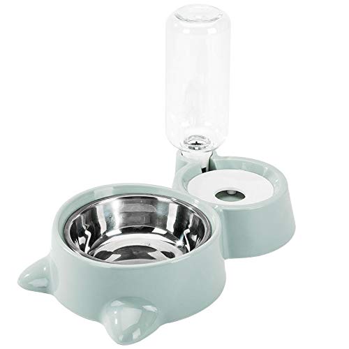 Love Dream Double Cat Water Food Bowls, Stainless Steel Removeable Dog Bowl, Pets Feeder Bowl and Automatic Water Dispenser for Small Medium Dogs Cats Blue - BeesActive Australia