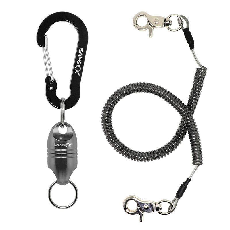 SAMSFX Fishing Strongest Magnetic Net Release Holder Aluminum Shell Magnet with Lanyard for Fly Fishing Landing Net 7.7lbs Magnet with Coiled Lanyard Gunmetal Magnet - BeesActive Australia