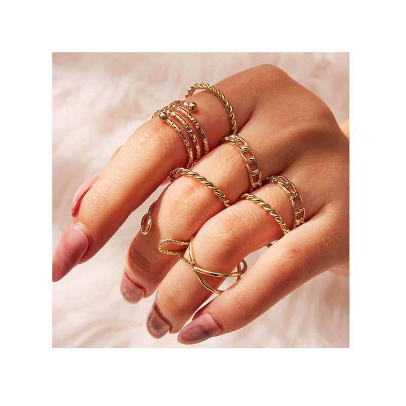 Edary Vintage Joint Knuckle Rings Adjustable Rings Set Gold Rings for Women and Girls(8PCS) - BeesActive Australia