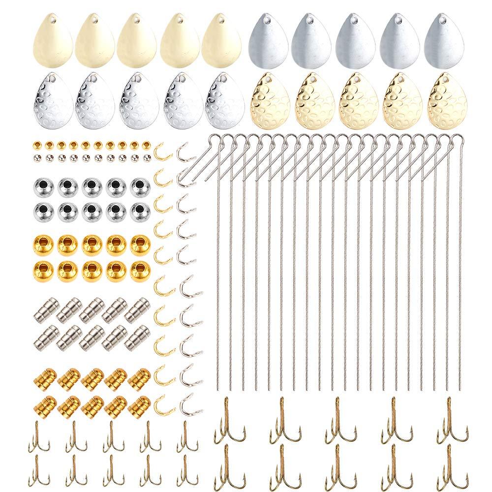 [AUSTRALIA] - Dr.Fish 140pcs Spinner Making Kit Spinner Parts Assortment Spinnerbait Accesory DIY Shaft Spinner Blade Clevis Treble Hooks Spoon Fishing Bead Starter Kit Tackle Craft Fishing Gear Colorado Blade Kit 