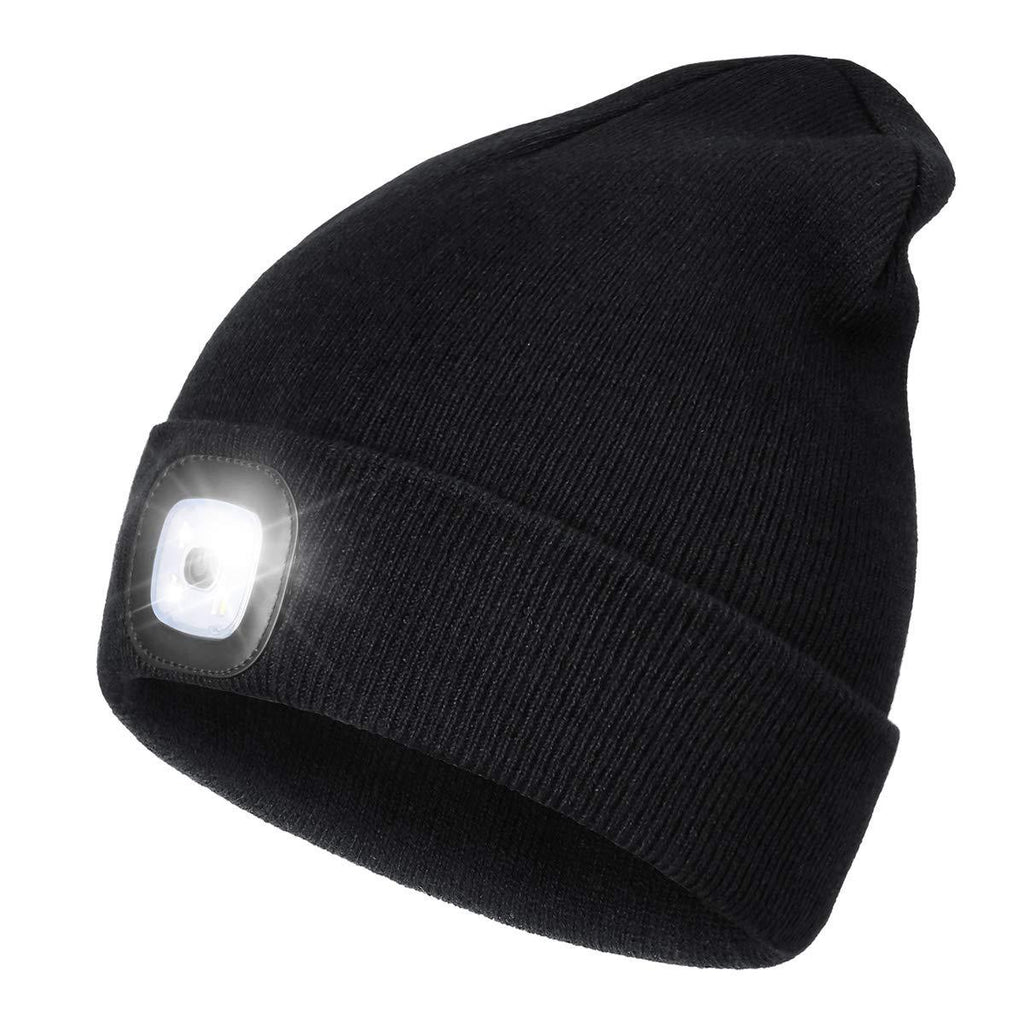 LED Beanie Hat with Light,Unisex USB Rechargeable Hands Free 4 LED Headlamp Cap Winter Knitted Night Lighted Hat Flashlight Women Men Gifts for Dad Him Husband Black - BeesActive Australia