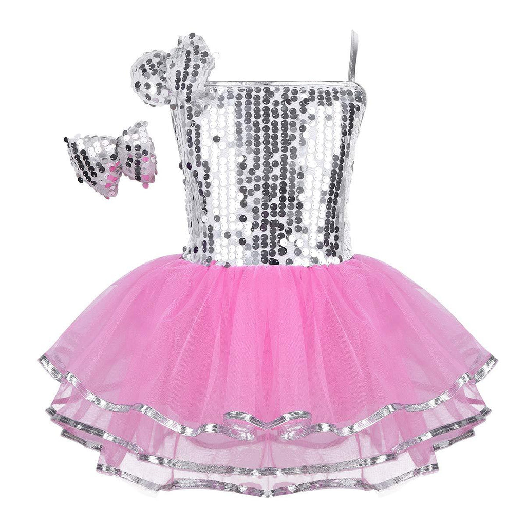 [AUSTRALIA] - Aislor Kids Girls Sequins Bowknot Mesh Tutu Dress Modern Contemporary Performing Dancewear Pink 8 / 9 