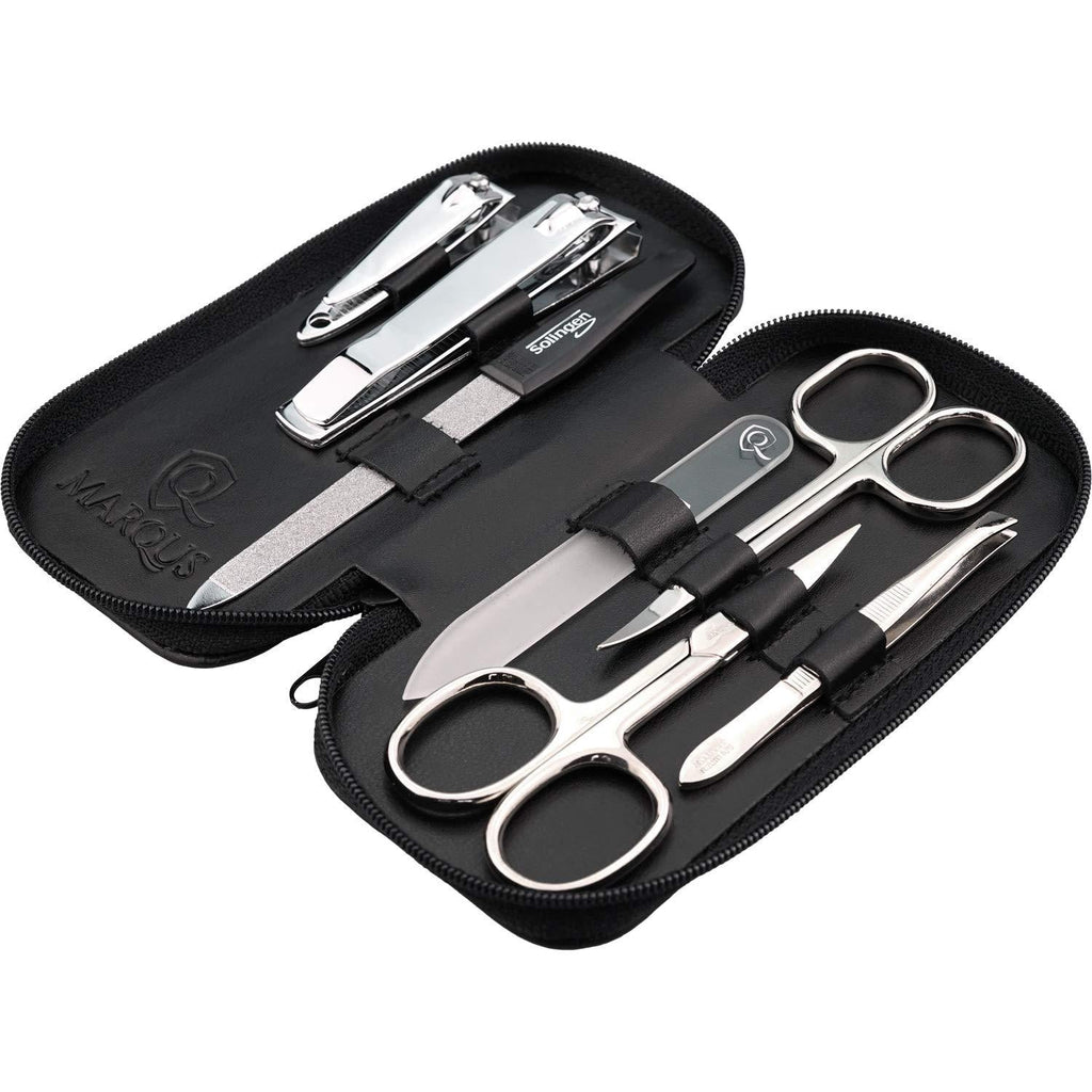 MarQus Manicure Set Men and Women - Nail Care Kit for Men and Women - Solingen Manicure Set made in Germany (except for Czech Glass Nail File and Clippers) - Manicure Kit Solingen 7 7pcs Black - glass - BeesActive Australia
