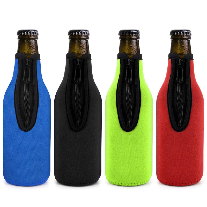 Beer Bottle Insulator Sleeve Different Color. Zip-up Bottle Jackets. Keeps Beer Cold and Hands Warm. Classic Extra Thick Neoprene with Stitched Fabric Edges, Enclosed Bottom, Perfect Fit (Pack-of-4) Pack-of-4 - BeesActive Australia