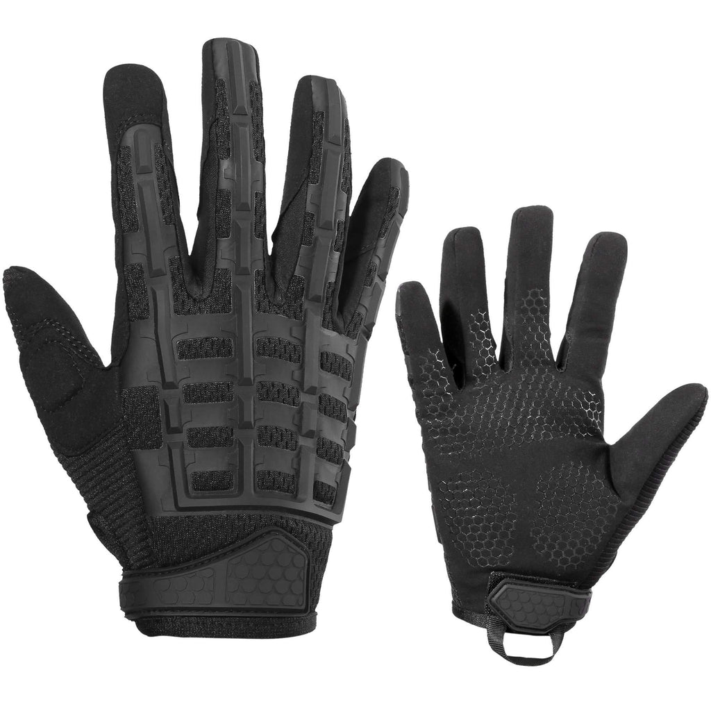 [AUSTRALIA] - YOSUNPING Tactical Rubber Knuckle Full Finger Gloves Protection for Airsoft Paintball Riding Motorcycle Work Black Large 