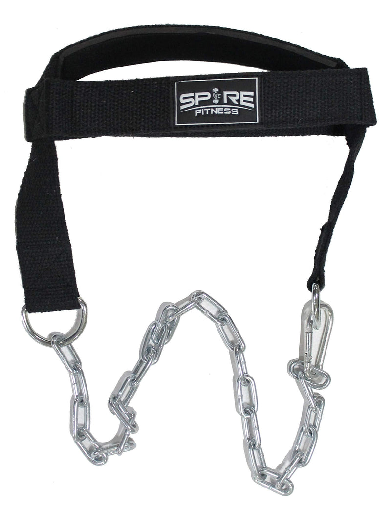 [AUSTRALIA] - Spire Fitness Neck Harness Weight Lifting, Resistance Training -Fully Adjustable Neck Exerciser with Head Padding with Long Steel Chain and Neoprene Head Cap, Improve Muscle Strength 