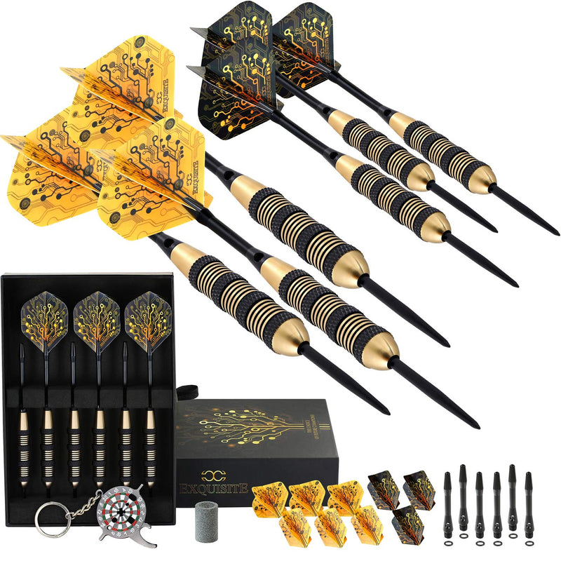 CC-Exquisite Professional Steel Tip Darts Set - 6 x 20g Brass Barrels with 12 Flights, Black - BeesActive Australia