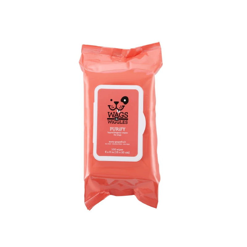 Wags & Wiggles Purify Hypoallergenic Wipes for Dogs - Gently Clean & Condition Your Dog's Coat Without A Bath - Scents Your Dog Will Love - Dog Wipes, Pet Wipes, Wags and Wiggles Dog Face Wipes 100 Count Hypoallergenic Wipes - Zesty Grapefruit - BeesActive Australia
