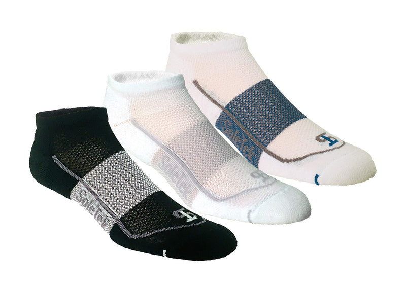 SoleTek unisex-adult Cool Running No Show Wicking Sock Large (3 Pair Pack) Black-white-royal - BeesActive Australia