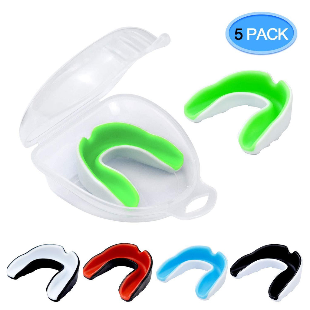 [AUSTRALIA] - MENOLY Youth Mouth Guard, 5 Pack Sports Mouth Guard for Youth/Adults Double Colored Youth Gum Shield for Football Basketball Boxing MMA Hockey with Free Case 