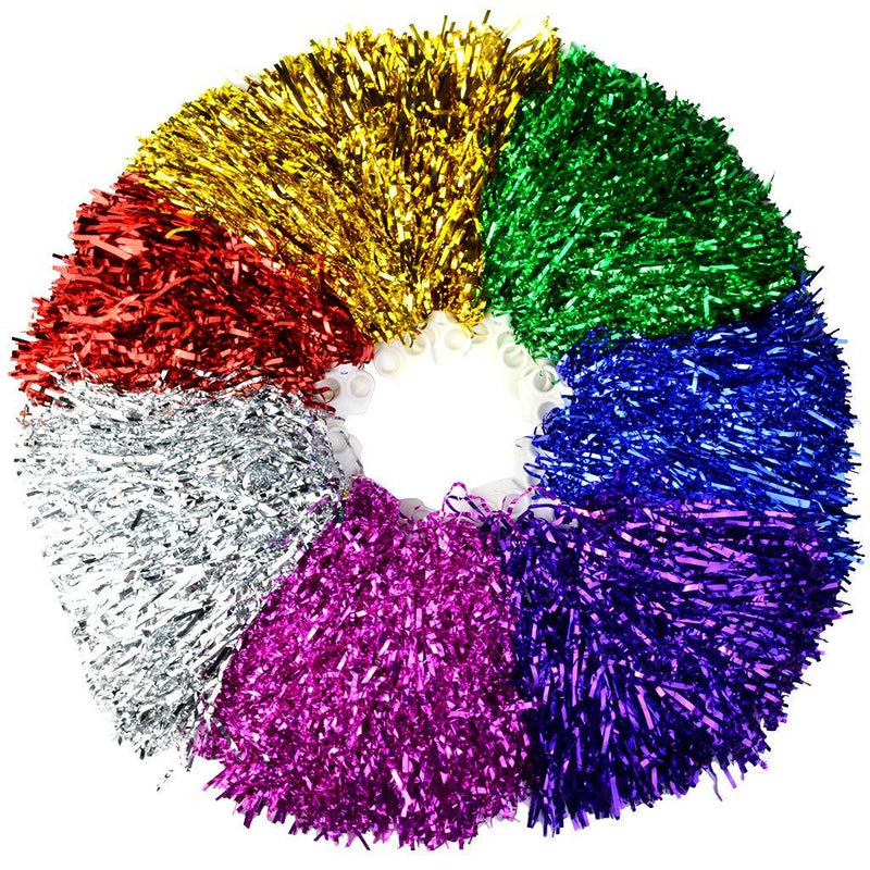 [AUSTRALIA] - Marrywindix Cheerleading Pom Poms, 14 Pack Cheerleader Pompoms Metallic Foil and Plastic Ring Pompoms Cheerleader for Sports Team Spirit Cheering, Party and Dance 