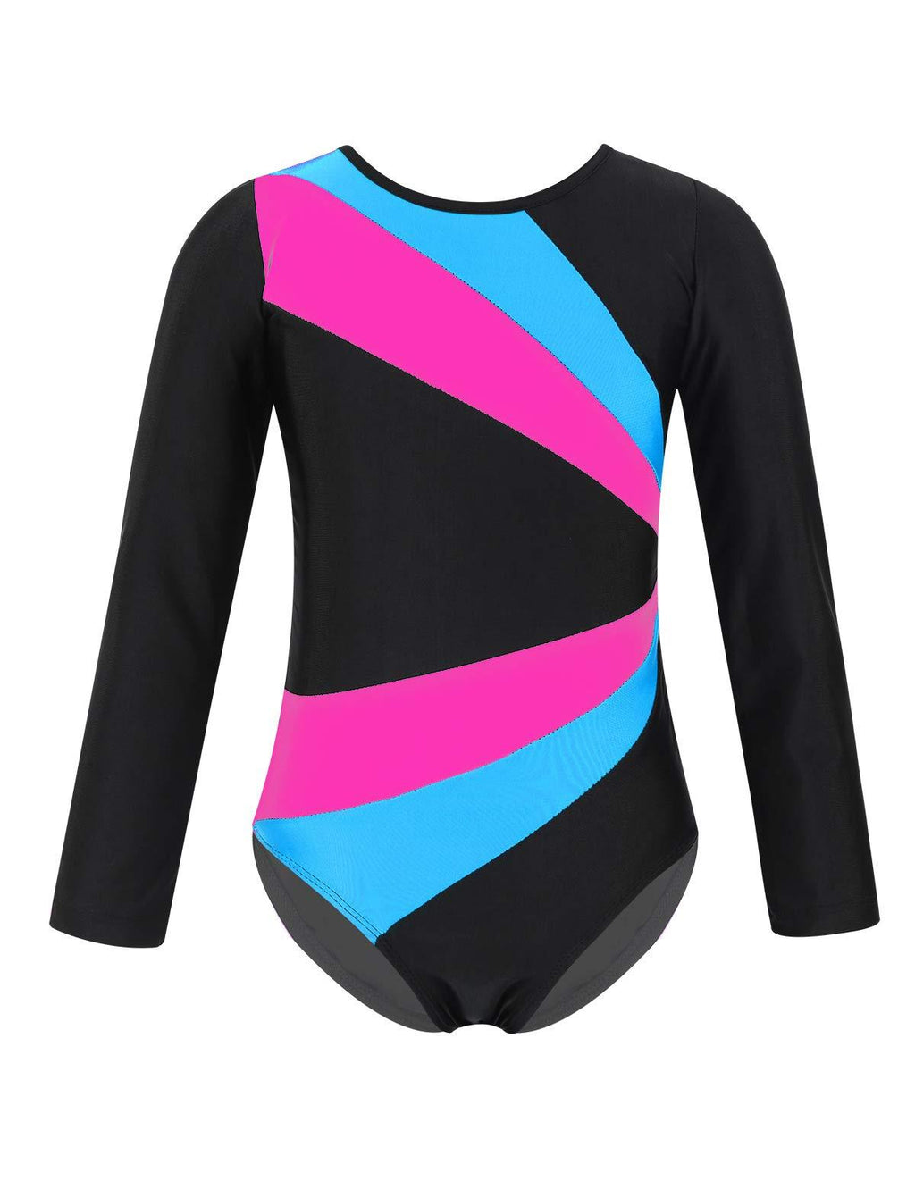 [AUSTRALIA] - TiaoBug Kids Girls' Leotard for Dance Long Sleeves Color Block Cutout Back Nylon Gymnastics Unitard Bodysuit Clothing Blue&rose Red 7 / 8 