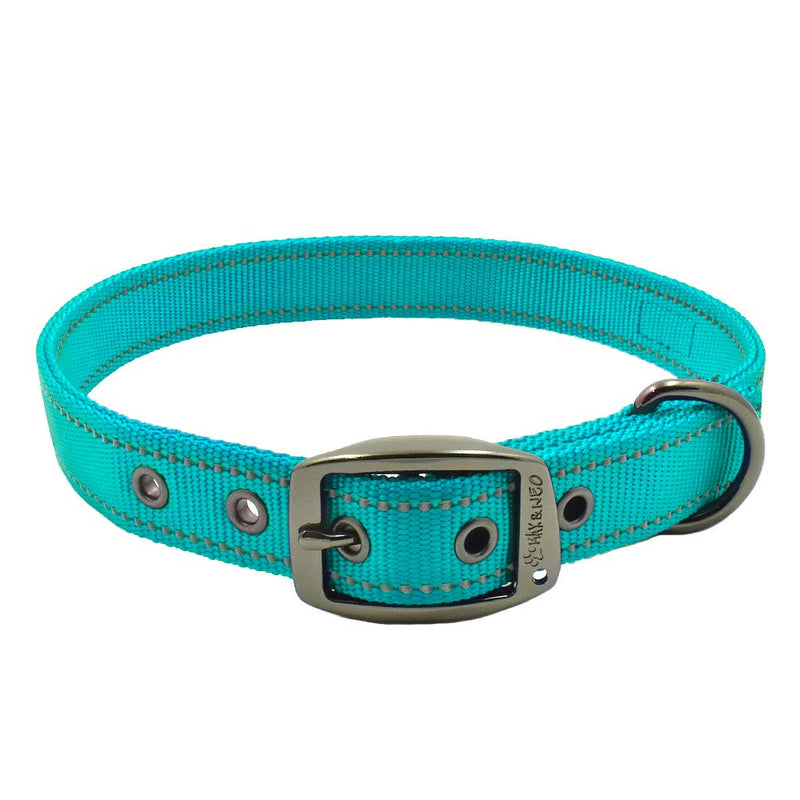 Max and Neo MAX Reflective Metal Buckle Dog Collar - We Donate a Collar to a Dog Rescue for Every Collar Sold Small TEAL - BeesActive Australia