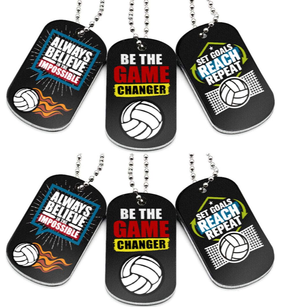 [AUSTRALIA] - (6-Pack) Volleyball Motivational Dog Tag Necklaces - Volleyball Gifts in Bulk for Volleyball Team Accessories - Volleyball Party Favors Sports Prizes Awards for Youth Teen Boys Girls Adults Men Women 