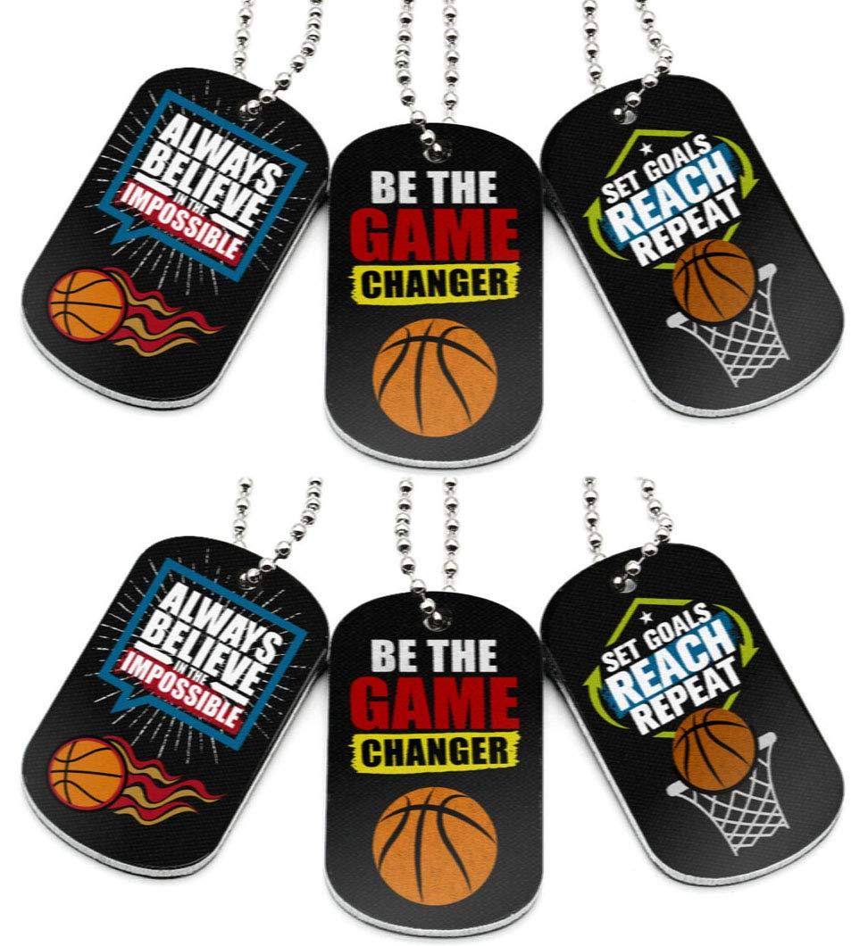 (6-Pack) Basketball Motivational Dog Tag Necklaces - Basketball Gifts in Bulk for Basketball Team Accessories - Basketball Party Favors Sports Prizes Awards for Youth Teen Boys Girls Adults Men Women - BeesActive Australia
