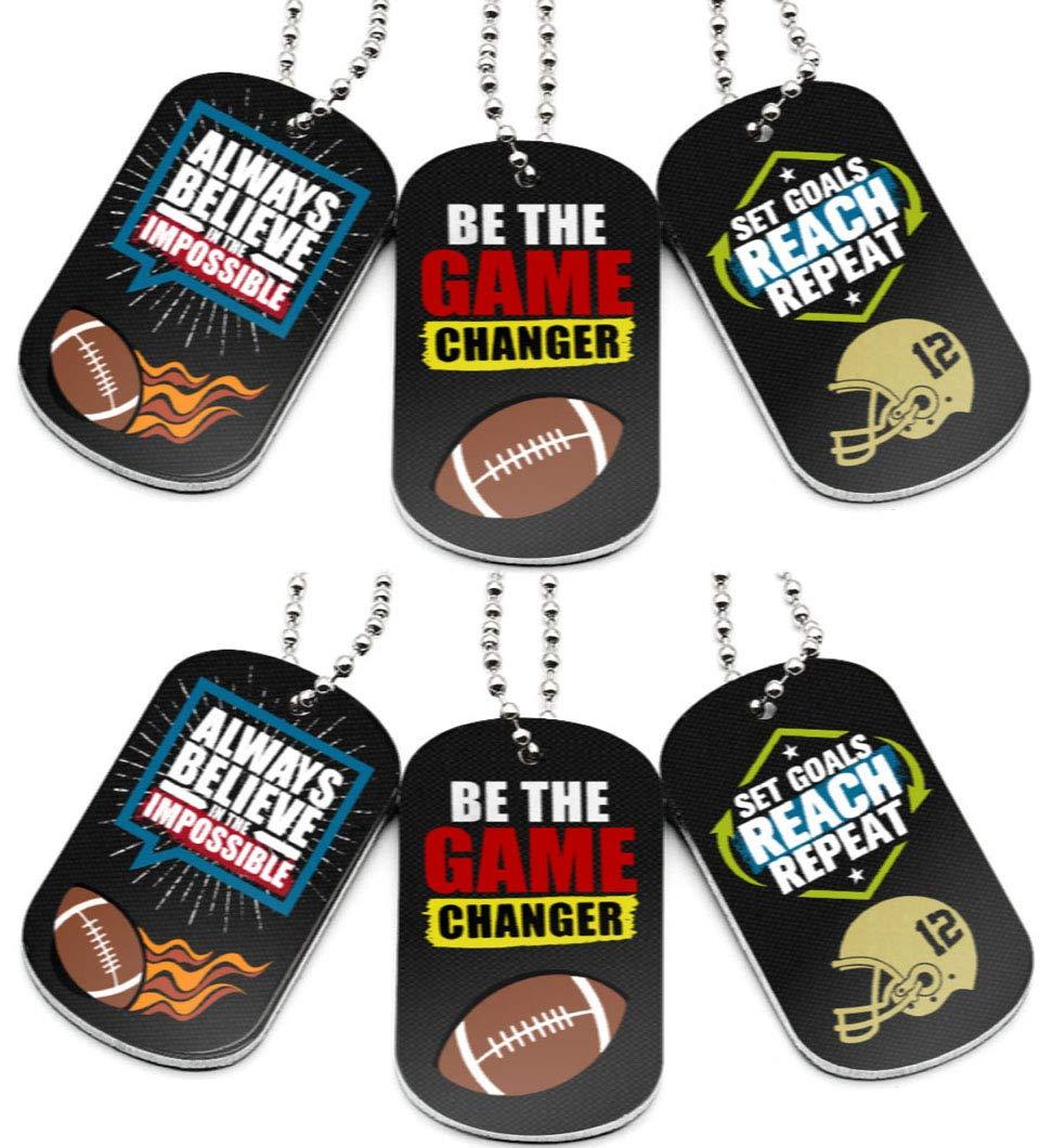 [AUSTRALIA] - (6-Pack) Football Motivational Dog Tag Necklaces - Football Gifts in Bulk for Football Team Uniform Accessories - Football Party Favors Sports Prizes Awards for Youth Teen Boys Girls Adults Men Women 