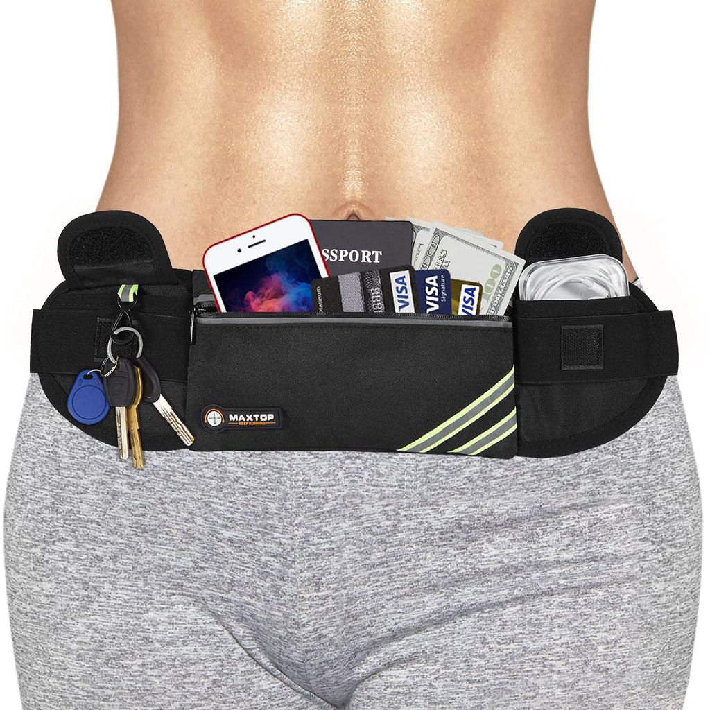 MAXTOP No-Bounce Reflective Running Belt Pouch Fanny Pack,Unisex Water Resistant Workout Waist Pack Bag for Fitness Jogging Hiking Travel,Cell Phone Holder Fits A-Black - BeesActive Australia