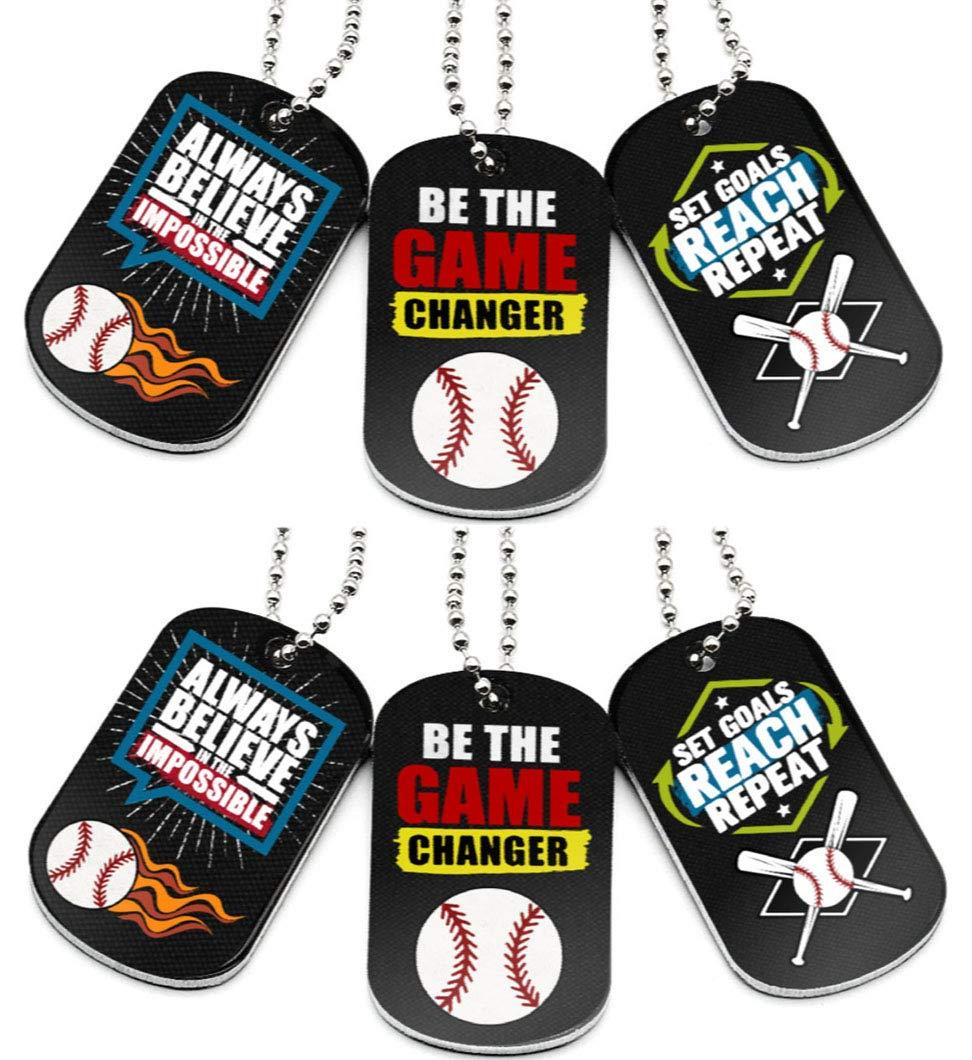 [AUSTRALIA] - (6-Pack) Baseball Motivational Dog Tag Necklaces - Baseball Gifts in Bulk for Baseball Team Uniform Accessories - Baseball Party Favors Sports Prizes Awards for Youth Teen Boys Girls Adults Men Women 